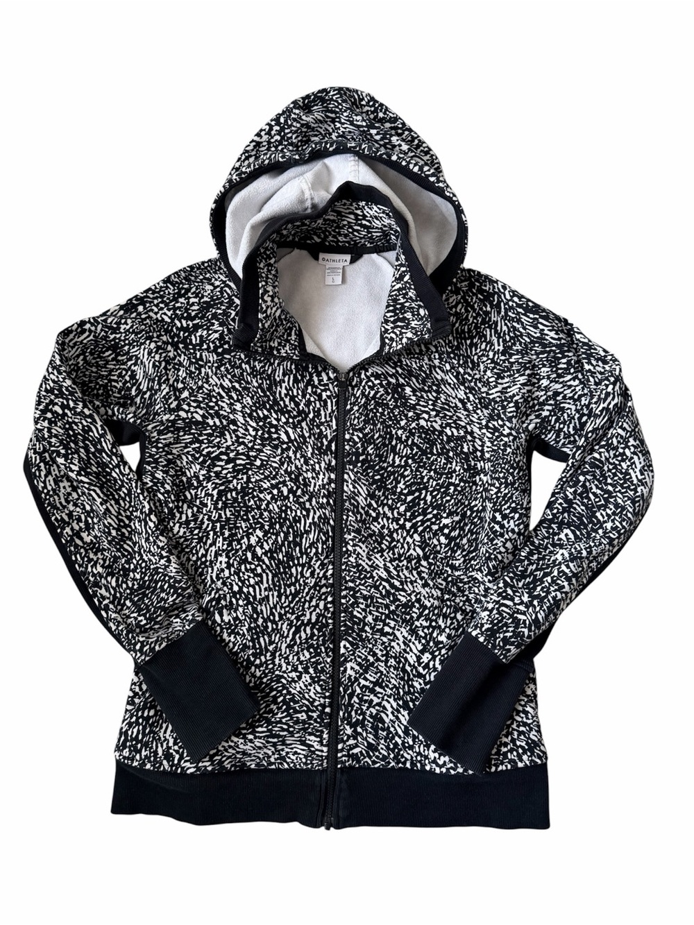 Athleta Black & White Printed Full Zip Hooded Jacket Size L